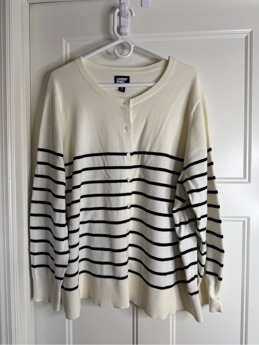 Women’s Lands' End Cream & Black Striped Button-Front Cardigan, 3X